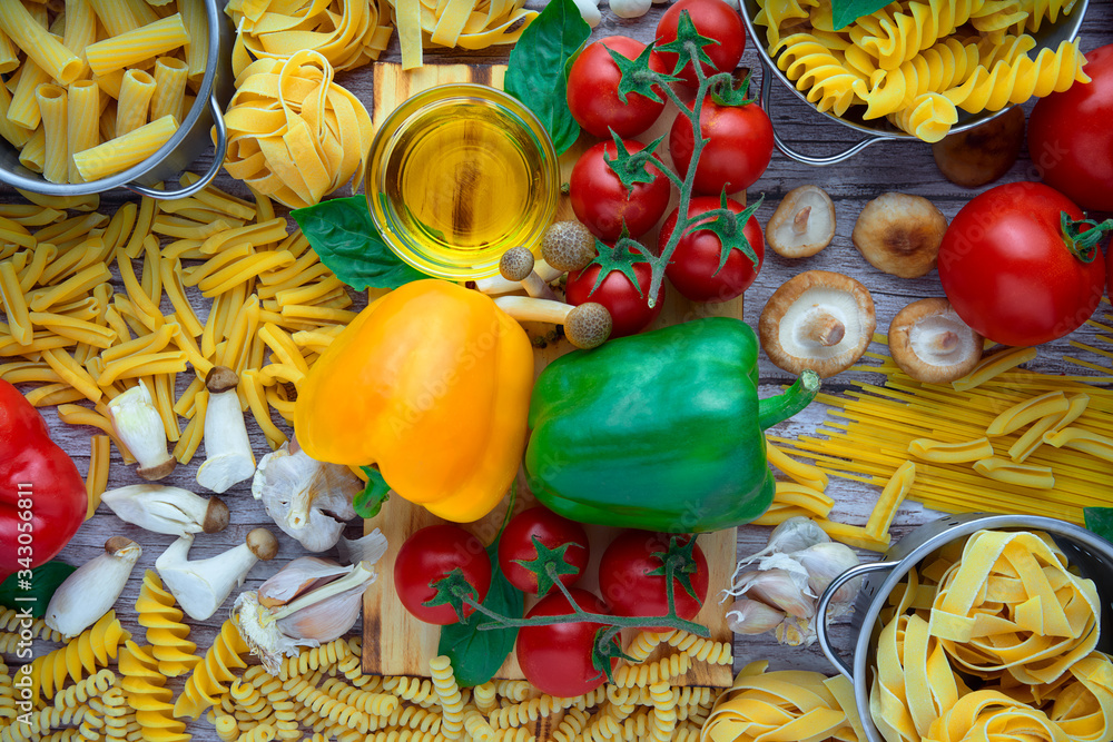Shell Macrononi Still life of tortellini, tagliatelle, tortiglioni, fusilloni ...