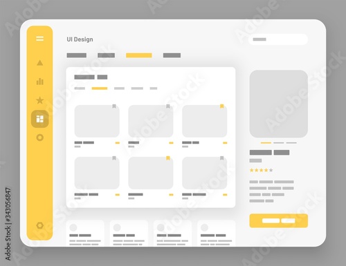 Concept for social media, online store, hotel reservation. Wireframes screens. Dashboard UI and UX Kit design. Use for mobile app or website.