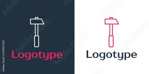 Logotype line Hammer icon isolated on white background. Tool for repair. Logo design template element. Vector Illustration