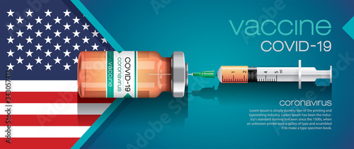 Vector illustration with 3D corona vaccine, country flag concept.