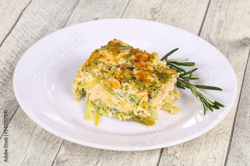 Tasty casserole with salmon and broccoli