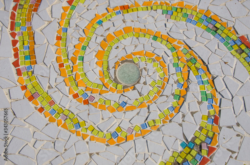 Spiral colored ceramic scrap pattern from center