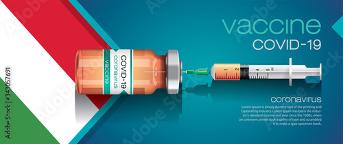 Vector illustration with 3D corona vaccine, country flag concept.
