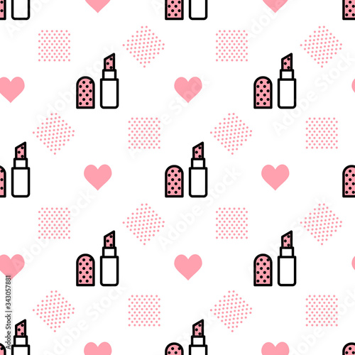 Vector makeup background with open lipstick flat linear style on a white background. Glamour fashion vogue style. Design for textile, wrapping, print.