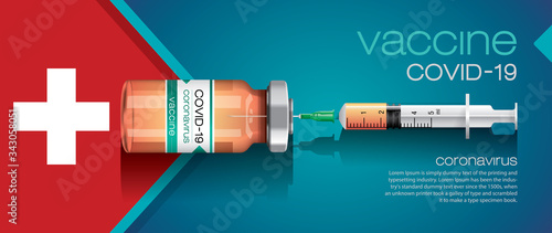 Vector illustration with 3D corona vaccine, country flag concept.