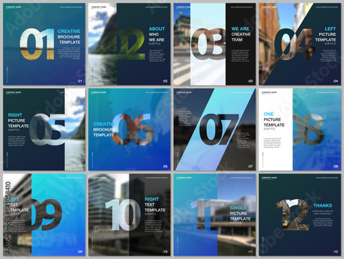 Minimal brochure templates with numbers. Easy to edit and customize. Covers design templates for square flyer, leaflet, brochure, report, presentation, advertising, magazine.