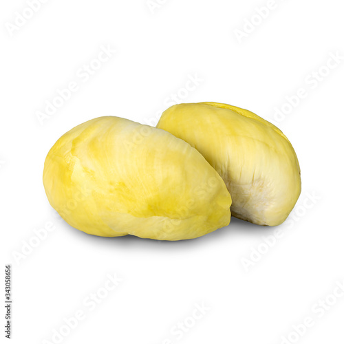 Two pieces of durian isolated on white background. with clipping paths.