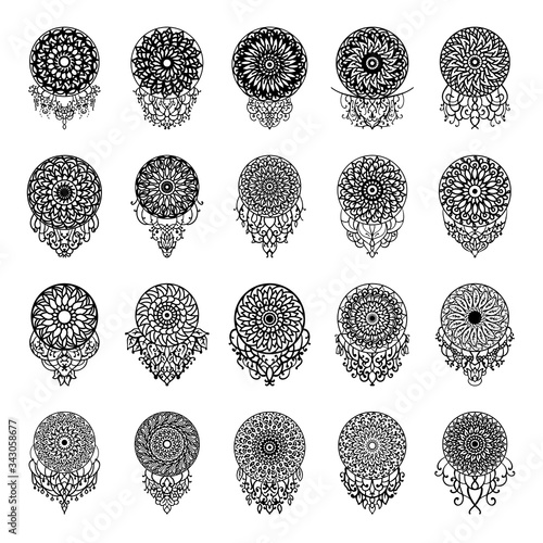 Mandala tattoo ornamental ethnic pack collection set. Floral art design vector