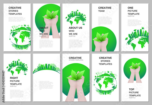 Social networks stories design  vertical banner or flyer template. Covers design templates for flyer  leaflet  brochure cover  banner. Green city concept. Green energy  sustainable development concept