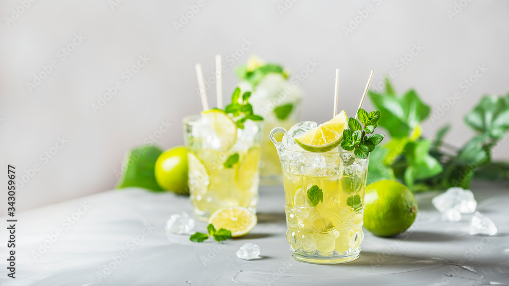 Cold tea with lime, mint and ice Cold tea with lime, mint and ice