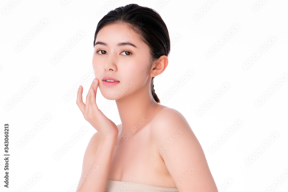 Beautiful Young Asian Woman with Clean Fresh Skin. Face care, Facial treatment, Cosmetology, beauty and healthy skin and cosmetic concept, woman beauty skin isolated on white background Beautiful Young Asian Woman with Clean Fresh Skin. Face care, Facial treatment, Cosmetology, beauty and healthy skin and cosmetic concept, woman beauty skin isolated on white background