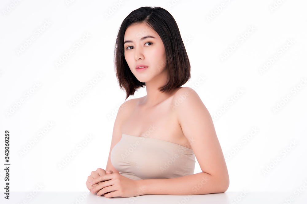 Beautiful Young Asian Woman with Clean Fresh Skin. Face care, Facial treatment, Cosmetology, beauty and healthy skin and cosmetic concept, woman beauty skin isolated on white background Beautiful Young Asian Woman with Clean Fresh Skin. Face care, Facial treatment, Cosmetology, beauty and healthy skin and cosmetic concept, woman beauty skin isolated on white background