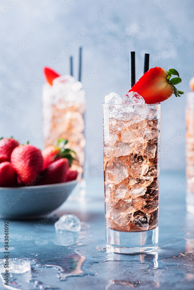 summer cocktail with strawberry and ice summer cocktail with strawberry and ice
