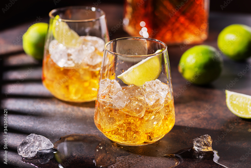 Cuban strong rum with ice and lime Cuban strong rum with ice and lime