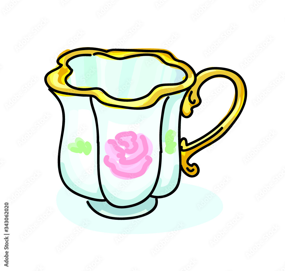 porcelain afternoon tea set icon jug cup flower design pattern isolated on white background porcelain afternoon tea set icon jug cup flower design pattern isolated on white background