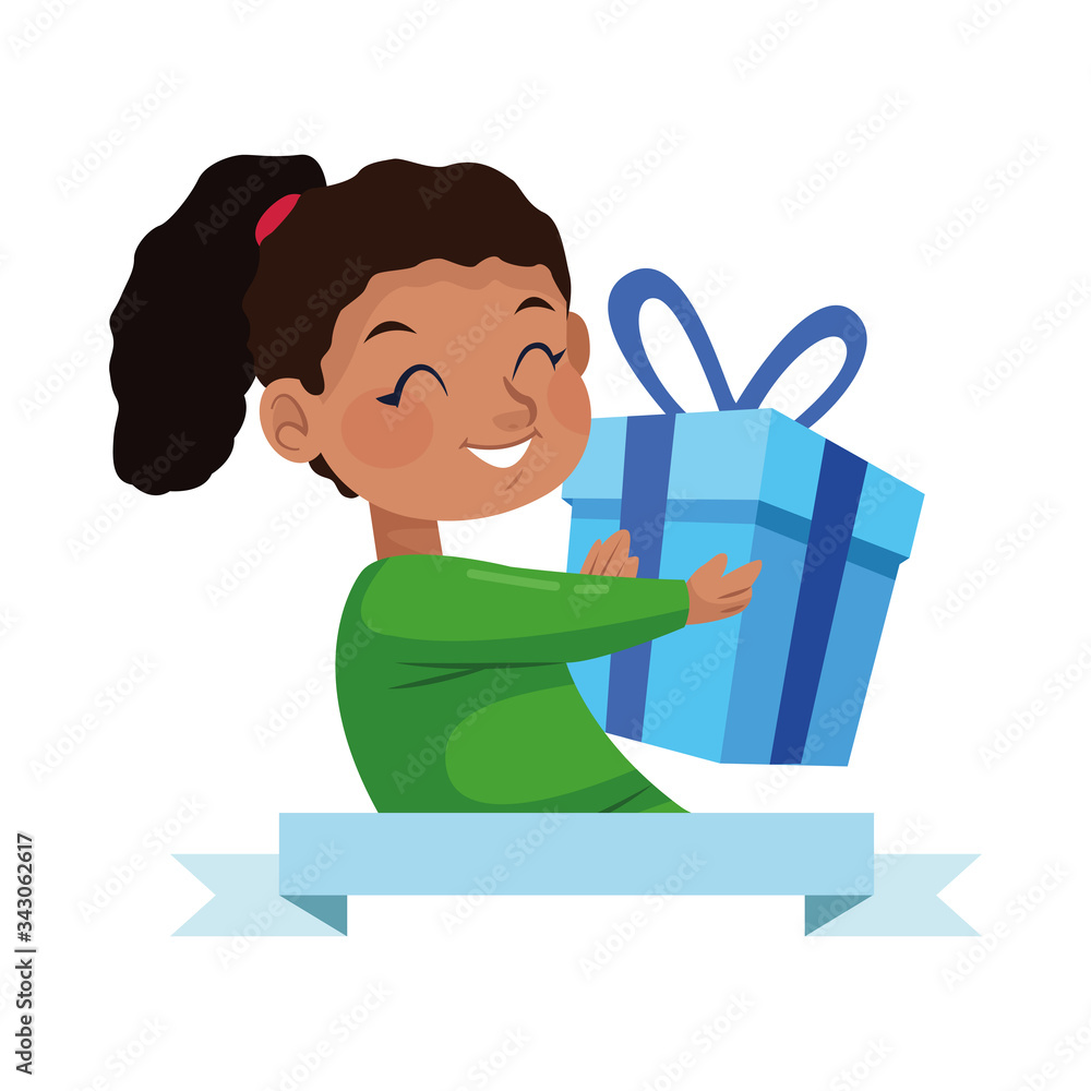 afro little girl with gift character afro little girl with gift character