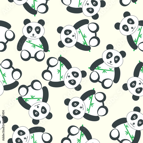 Fototapeta Naklejka Na Ścianę i Meble -  Seamless pattern with panda holding bamboo.