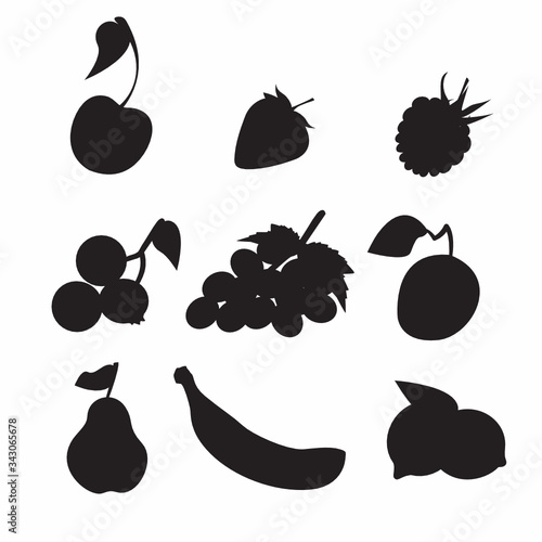 Set of common table fruits silhouettes, clean vector files for many purposes