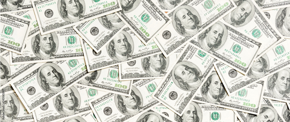 Top view of American money background. Pile of dollar cash. Paper banknotes concept Top view of American money background. Pile of dollar cash. Paper banknotes concept