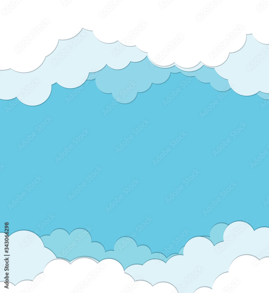 Abstract blue sky background with white clouds with shadow. Vector cloud on light blue sky abstract background.Flat.Vector illustration