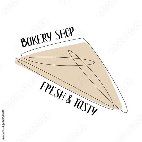 Continuous line fish pie. Vector line art. Bakery product for logo, packaging design, icon
