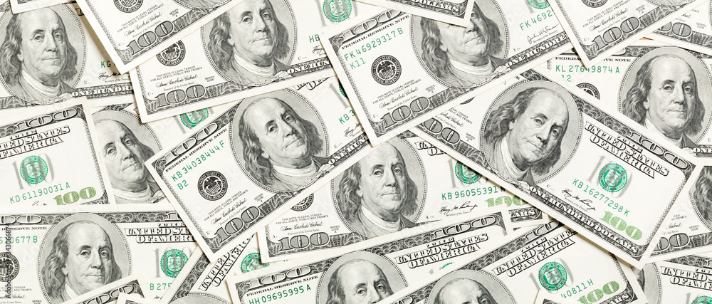 Top view of American money background. Pile of dollar cash. Paper banknotes concept Top view of American money background. Pile of dollar cash. Paper banknotes concept