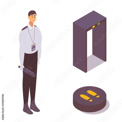 Airport isometric decurity check guard with x-ray detector