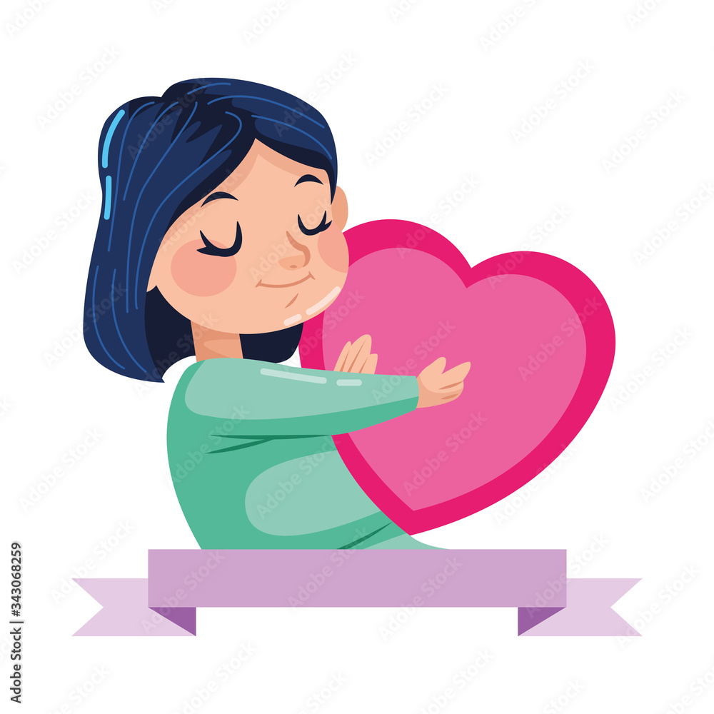 cute little girl with heart character cute little girl with heart character