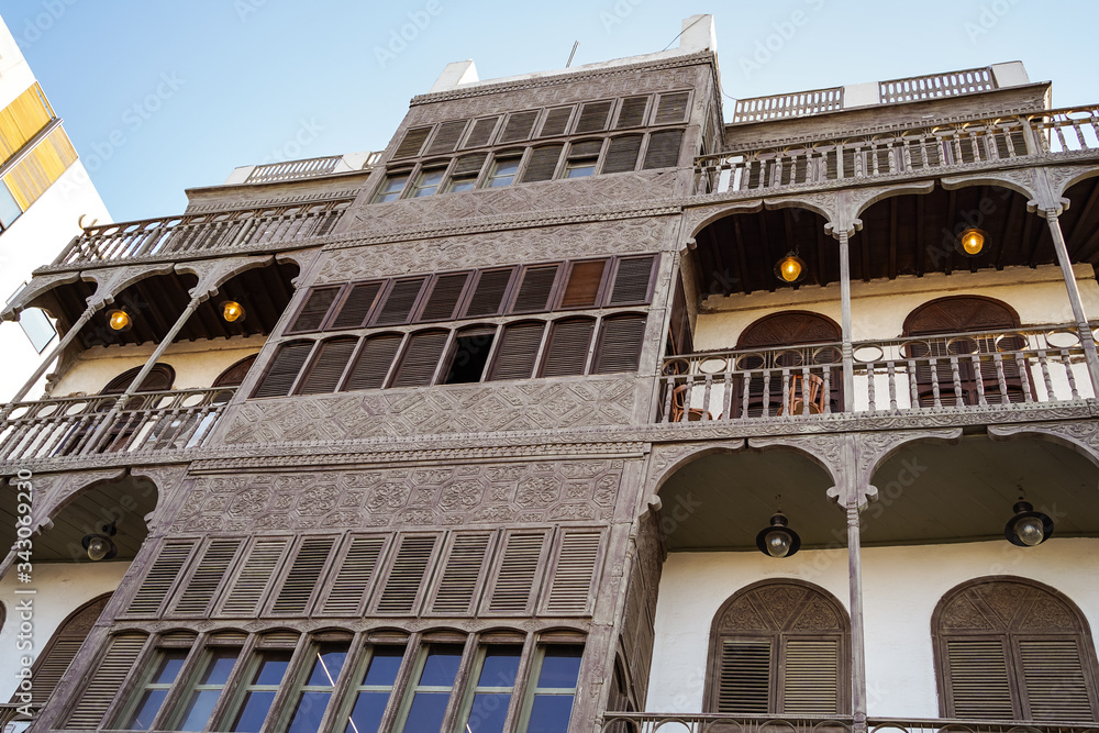 historic wooden building in the UNESCO historic center called Al-Balad