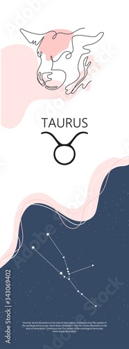 Zodiac background. Constellation Taurus. One line. Minimalistic graphics