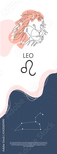 Zodiac background. Constellation Leo. One line. Minimalistic graphics
