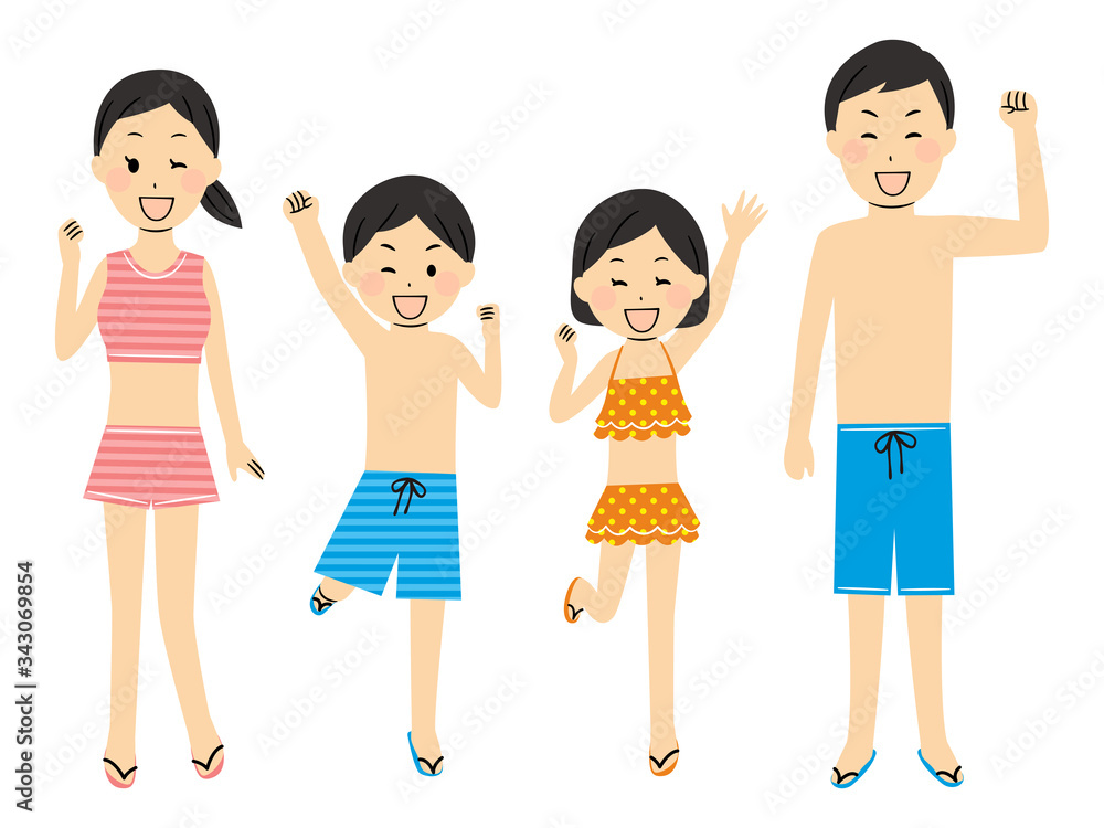 illustration of family members with swimsuits illustration of family members with swimsuits