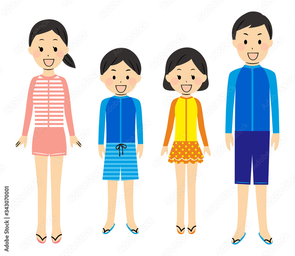 illustration of family members with swimsuits illustration of family members with swimsuits