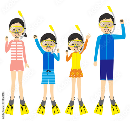 illustration of family members with swimsuits