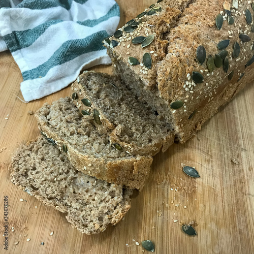 Homemade bread with pumpkin seeds photo