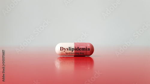 Capsule of lipid lowering drug for treatment Dyslipidemia or hyperlipidemia disease(high cholesterol). Antihyperlipidemic agent as statin, fibrate,niacin. Medical and medication technology concept