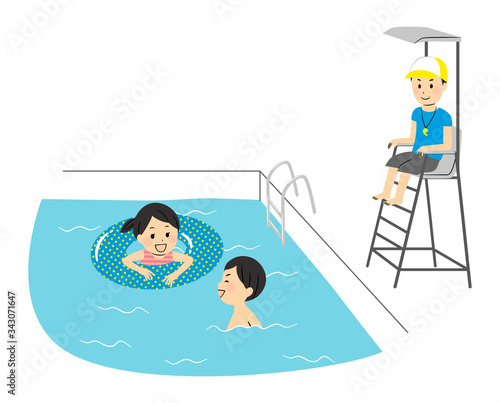 illustration of family members with swimsuits