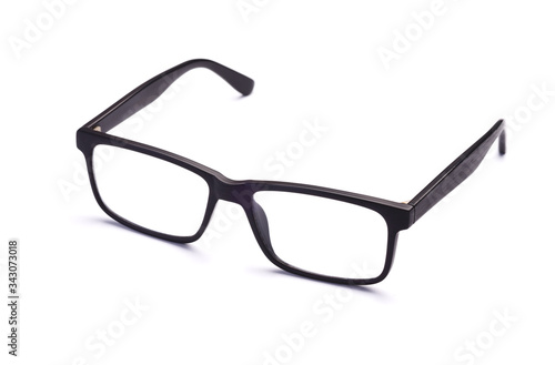 Black Eyeglasses Isolated, Close Up of Spectacles on White Background