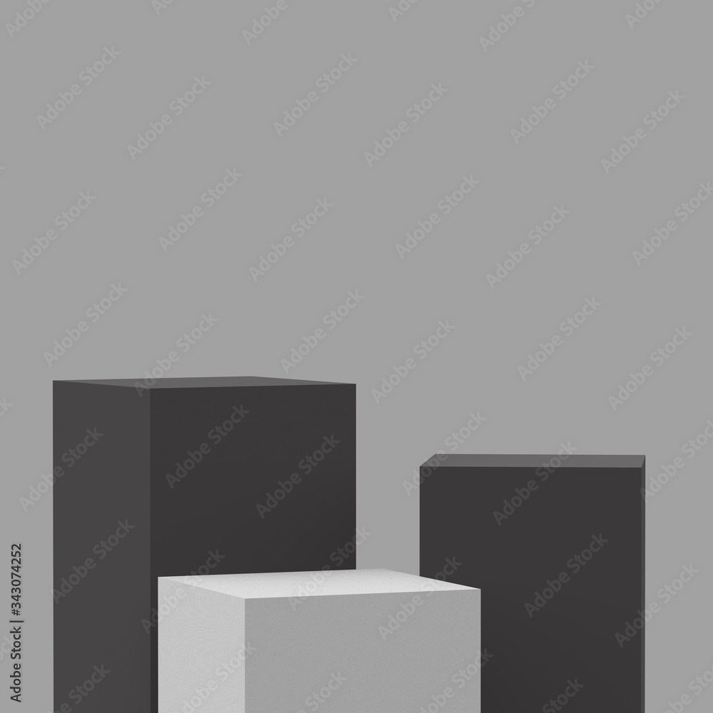 3d gray and white black cubes square podium minimal studio background. Abstract 3d geometric shape object illustration render.Display for product business online.