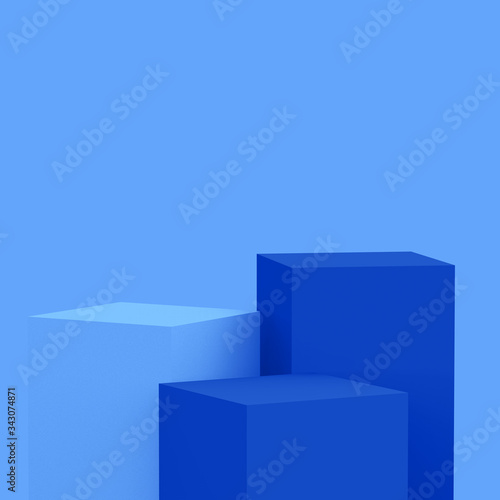 3d blue cubes square podium minimal studio background. Abstract 3d geometric shape object illustration render. Phantom blue color.Display for technology Innovation product.