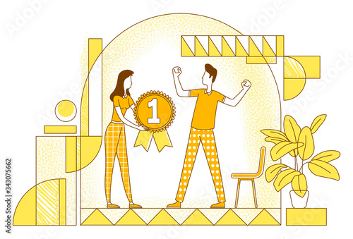 Perks and bonuses system thin line vector illustration. Executive manager and employee outline characters on white background. Workers achievements reward, effort recognition simple style drawing