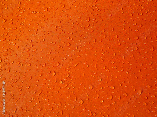  Droup of water on waterproof  tent fabric  Orange tent fabric