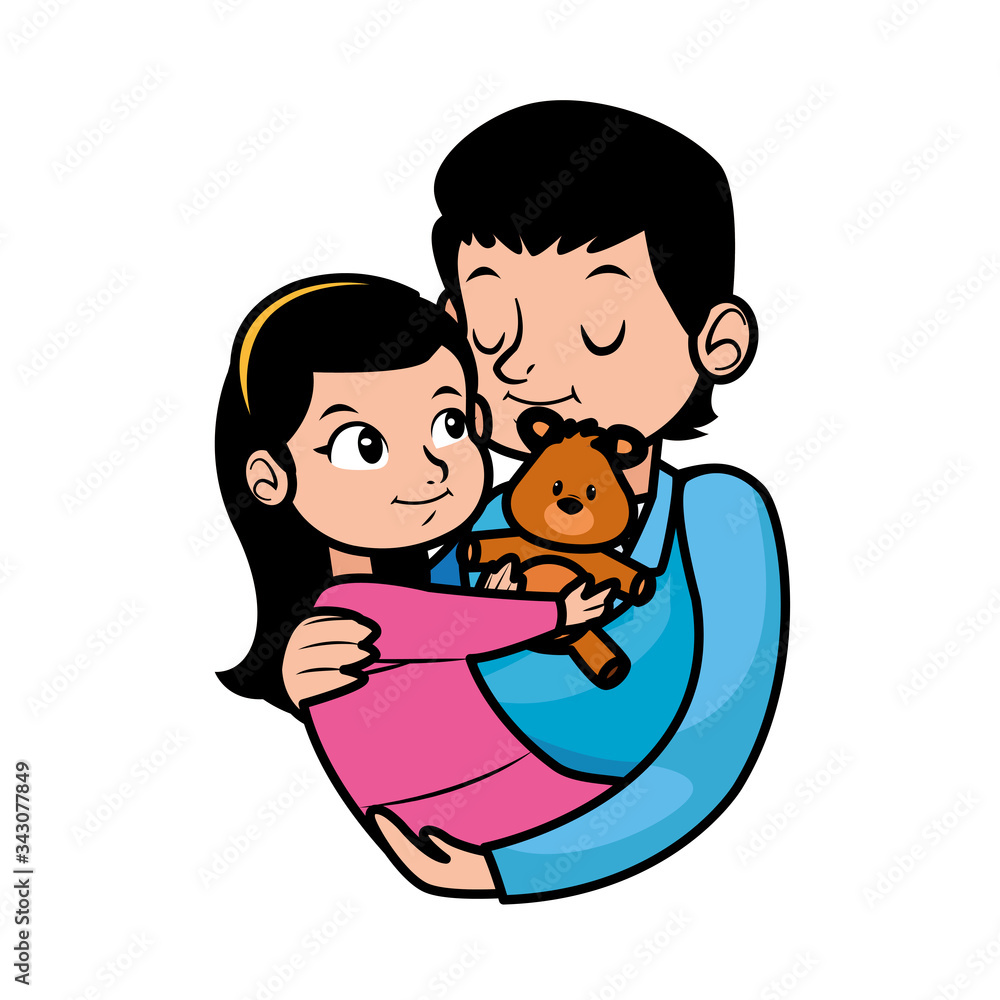 young father with little daughter character young father with little daughter character