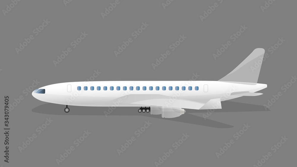 The plane is isolated on a gray background. Realistic vector plane. Element for design on the theme of the airport, flights and tourism.