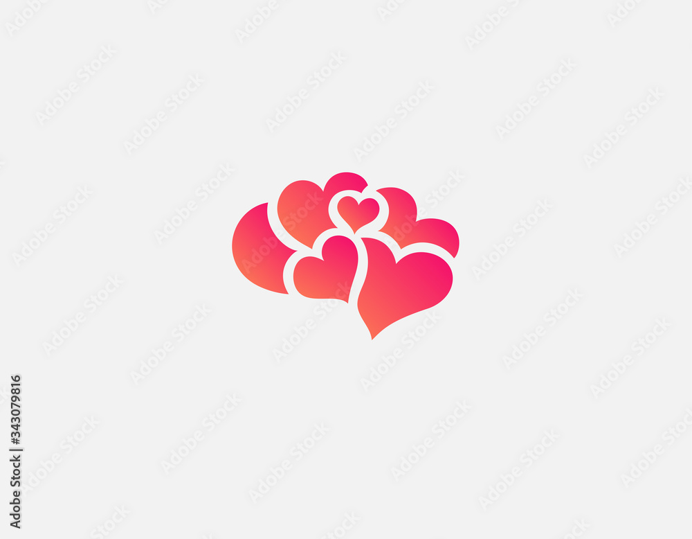 Creative gradient red logo icon of a human brain silhouette in a pattern of hearts. Creative gradient red logo icon of a human brain silhouette in a pattern of hearts.