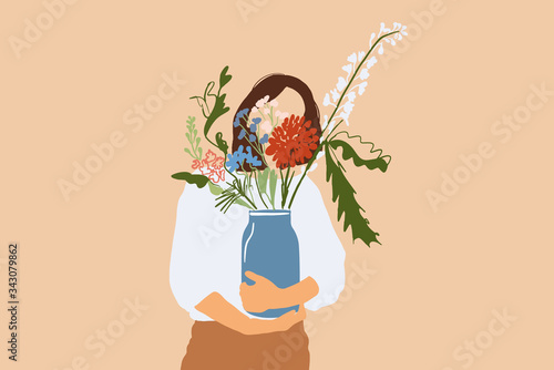 Woman with beautiful bouquet of flowers