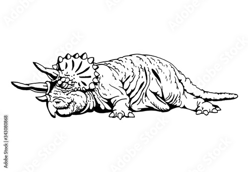 black and white triceratops lying down clip art preview