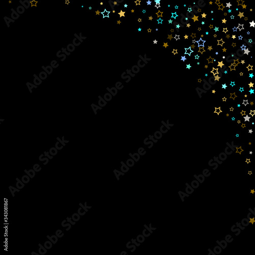Gold, Blue stars, sprocket, shiny confetti. 