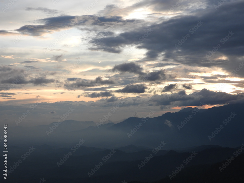 Sunset seen through the enchanting Nilgiri Mountains of Western Ghats
