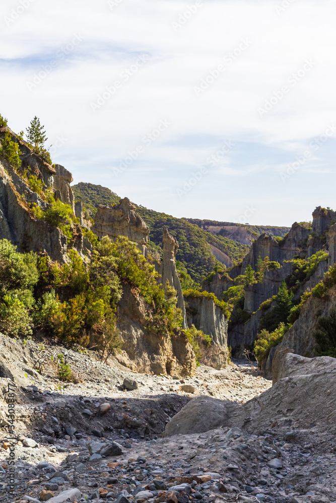 Putangirua Pinnacles. Steep cliffs of North Island, New Zealand